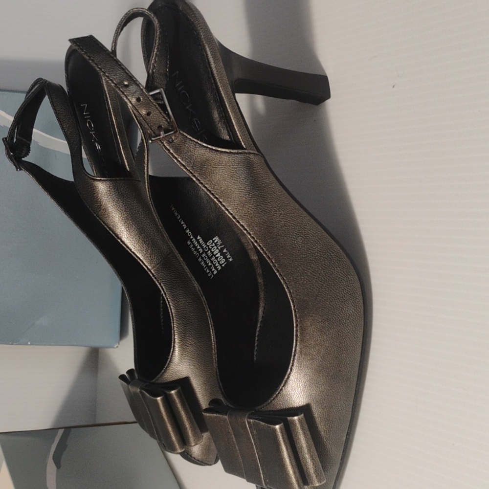Nickels Soft Pewter Peeptoe Heels With Bow NEW IN BOX size 7.5 - Picture 4 of 9
